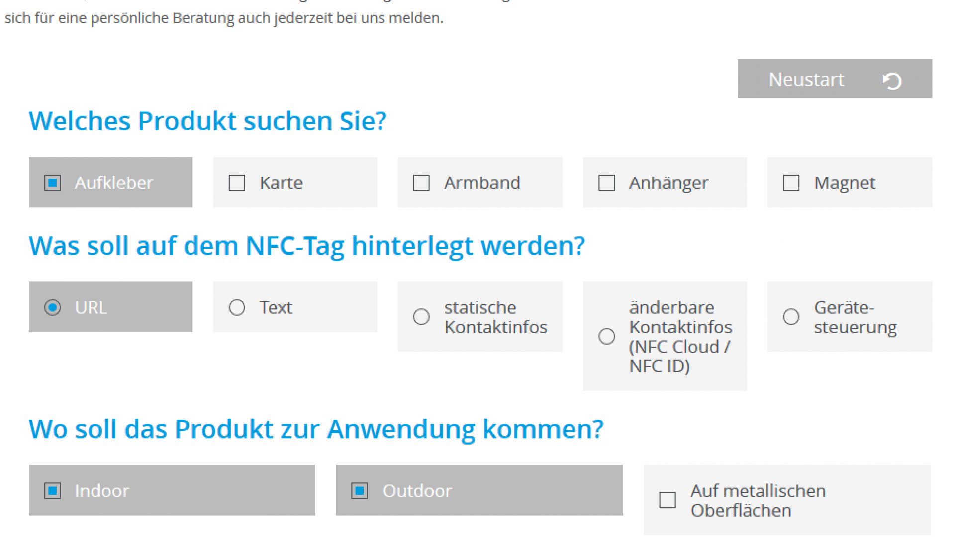 NFC-Produktberater unterstützt Sie bei der Auswahl von NFC-Produkten